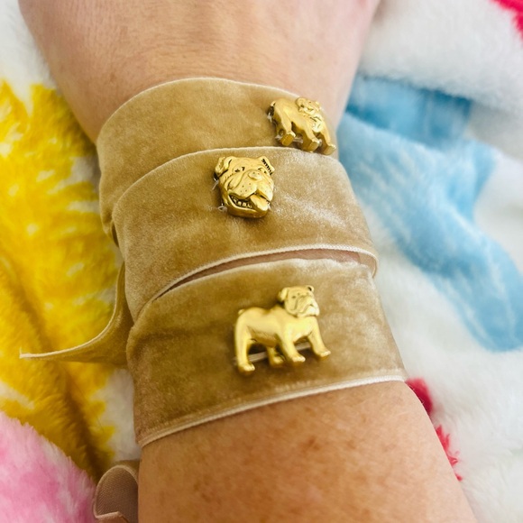 Velvet Fabric Bracelet with Bulldog Charms - Picture 2 of 13